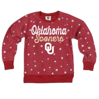 Girls Youth Wes & Willy Crimson Oklahoma Sooners Shimmer Star Reverse Fleece Sweatshirt