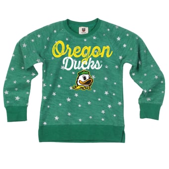 Girls Youth Wes & Willy Green Oregon Ducks Shimmer Star Reverse Fleece Sweatshirt
