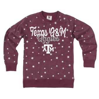 Girls Youth Wes & Willy Maroon Texas A&M Aggies Shimmer Star Reverse Fleece Sweatshirt