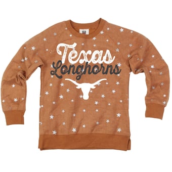 Girls Youth Wes & Willy Texas Orange Texas Longhorns Shimmer Star Reverse Fleece Sweatshirt