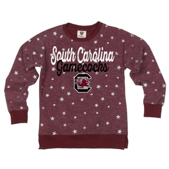 Girls Youth Wes & Willy Garnet South Carolina Gamecocks Shimmer Star Reverse Fleece Sweatshirt