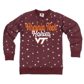 Girls Youth Wes & Willy Maroon Virginia Tech Hokies Shimmer Star Reverse Fleece Sweatshirt