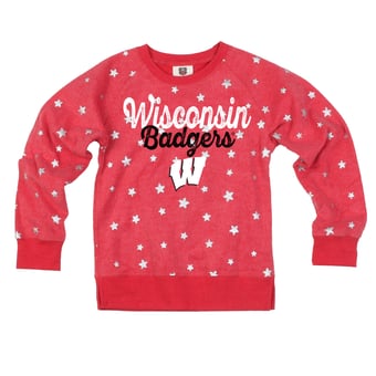 Girls Youth Wes & Willy Red Wisconsin Badgers Shimmer Star Reverse Fleece Sweatshirt