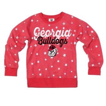 Girls Youth Wes & Willy Red Georgia Bulldogs Shimmer Star Reverse Fleece Sweatshirt