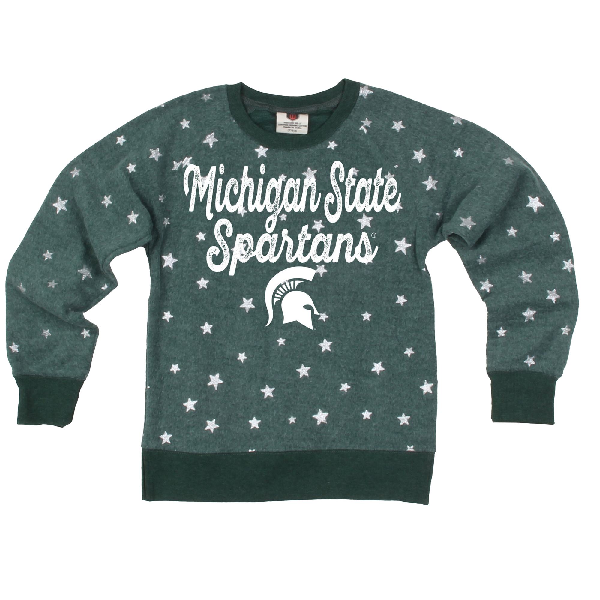 Girls Youth Wes & Willy Green Michigan State Spartans Shimmer Star Reverse Fleece Sweatshirt