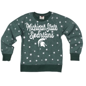 Girls Youth Wes & Willy Green Michigan State Spartans Shimmer Star Reverse Fleece Sweatshirt