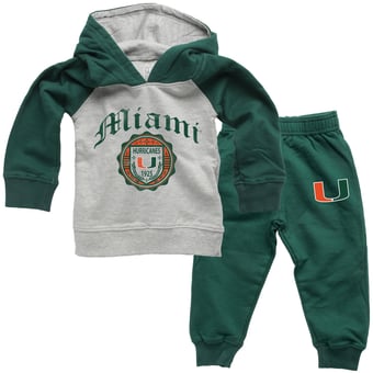 Infant Wes & Willy  Green Miami Hurricanes Raglan Hoodie and Sweatpants Set