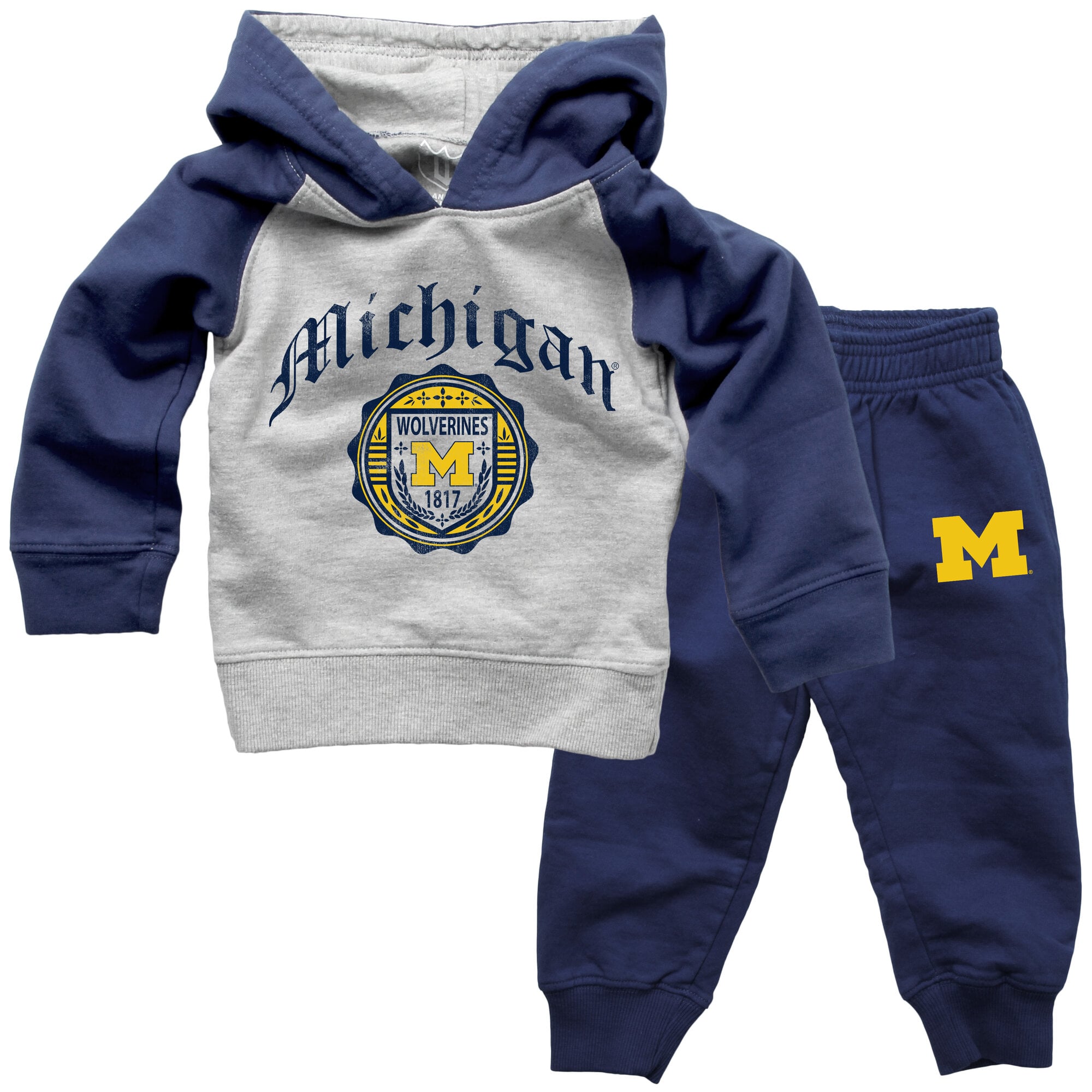 Infant Wes & Willy  Navy Michigan Wolverines Raglan Hoodie and Sweatpants Set