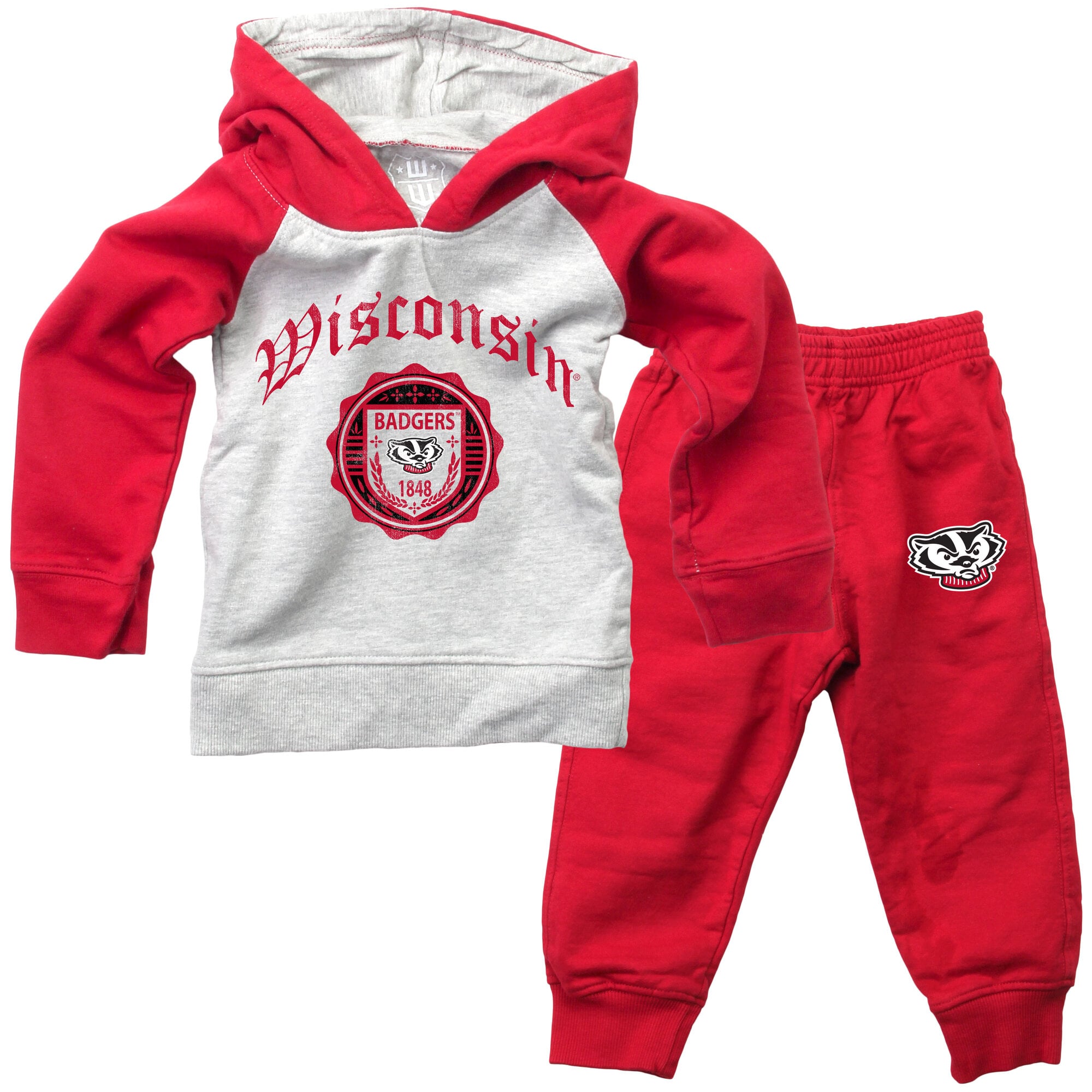 Infant Wes & Willy  Red Wisconsin Badgers Raglan Hoodie and Sweatpants Set