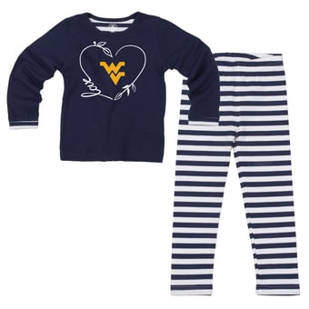 Girls Toddler Wes & Willy  Navy West Virginia Mountaineers 2-Piece Long Sleeve Top and Pants Set