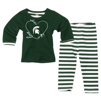 Girls Toddler Wes & Willy  Green Michigan State Spartans 2-Piece Long Sleeve Top and Pants Set