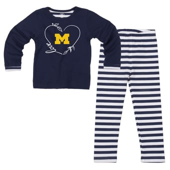 Girls Toddler Wes & Willy  Navy Michigan Wolverines 2-Piece Long Sleeve Top and Pants Set