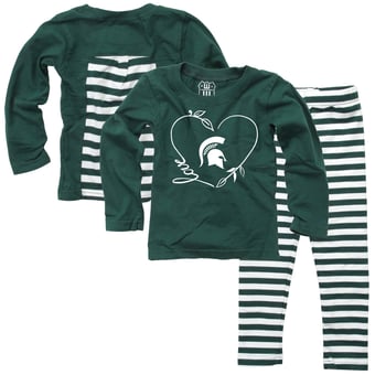 Girls Infant Wes & Willy Green Michigan State Spartans Long Sleeve Top and Pant Set