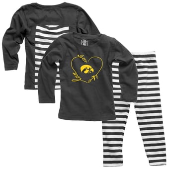 Girls Infant Wes & Willy Black Iowa Hawkeyes Long Sleeve Top and Pant Set