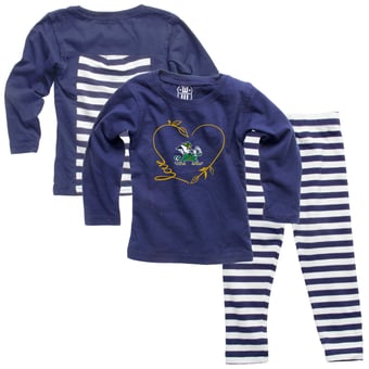 Girls Infant Wes & Willy Navy Notre Dame Fighting Irish Long Sleeve Top and Pant Set