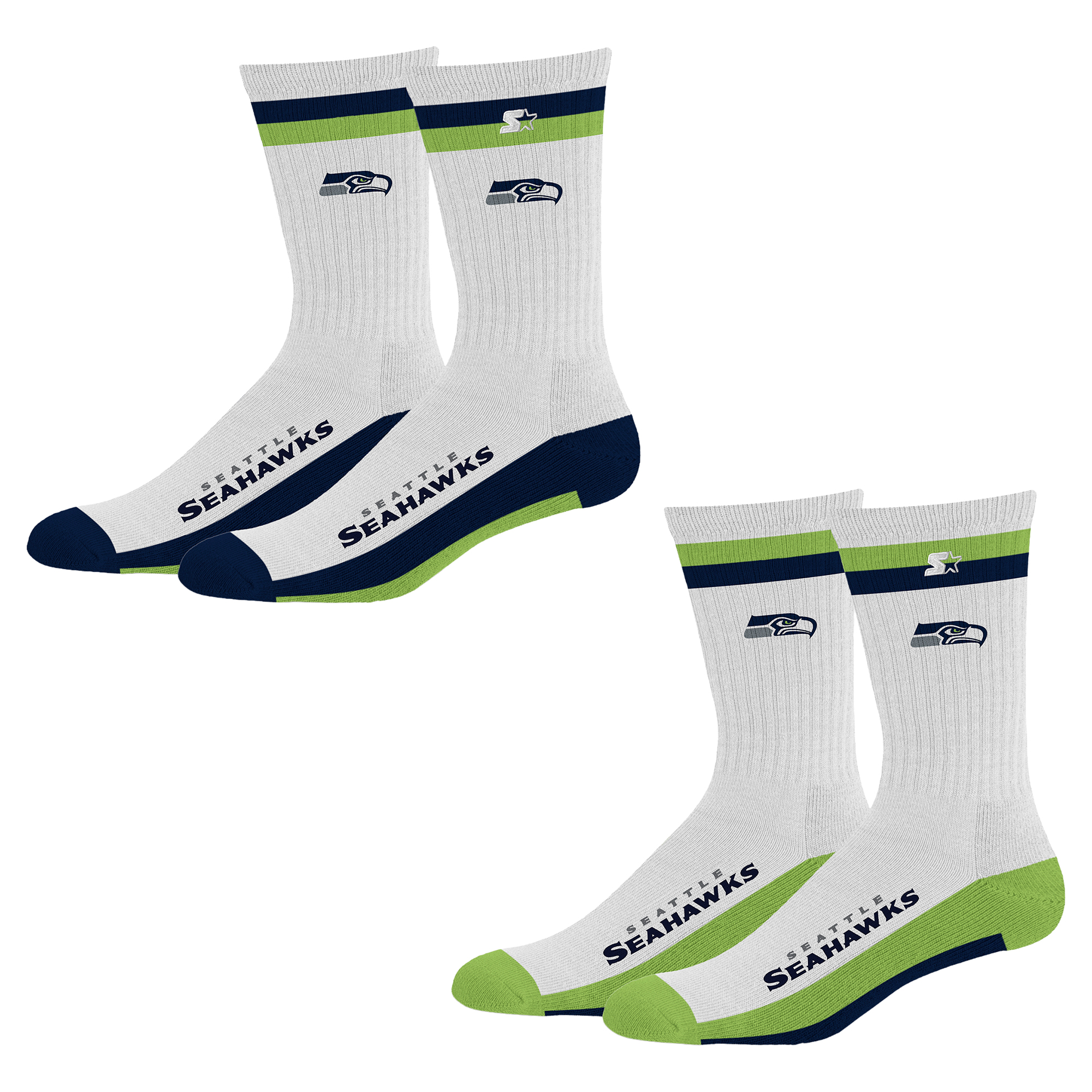 Unisex Starter Seattle Seahawks Two-Pack Stripe Top End Crew Socks