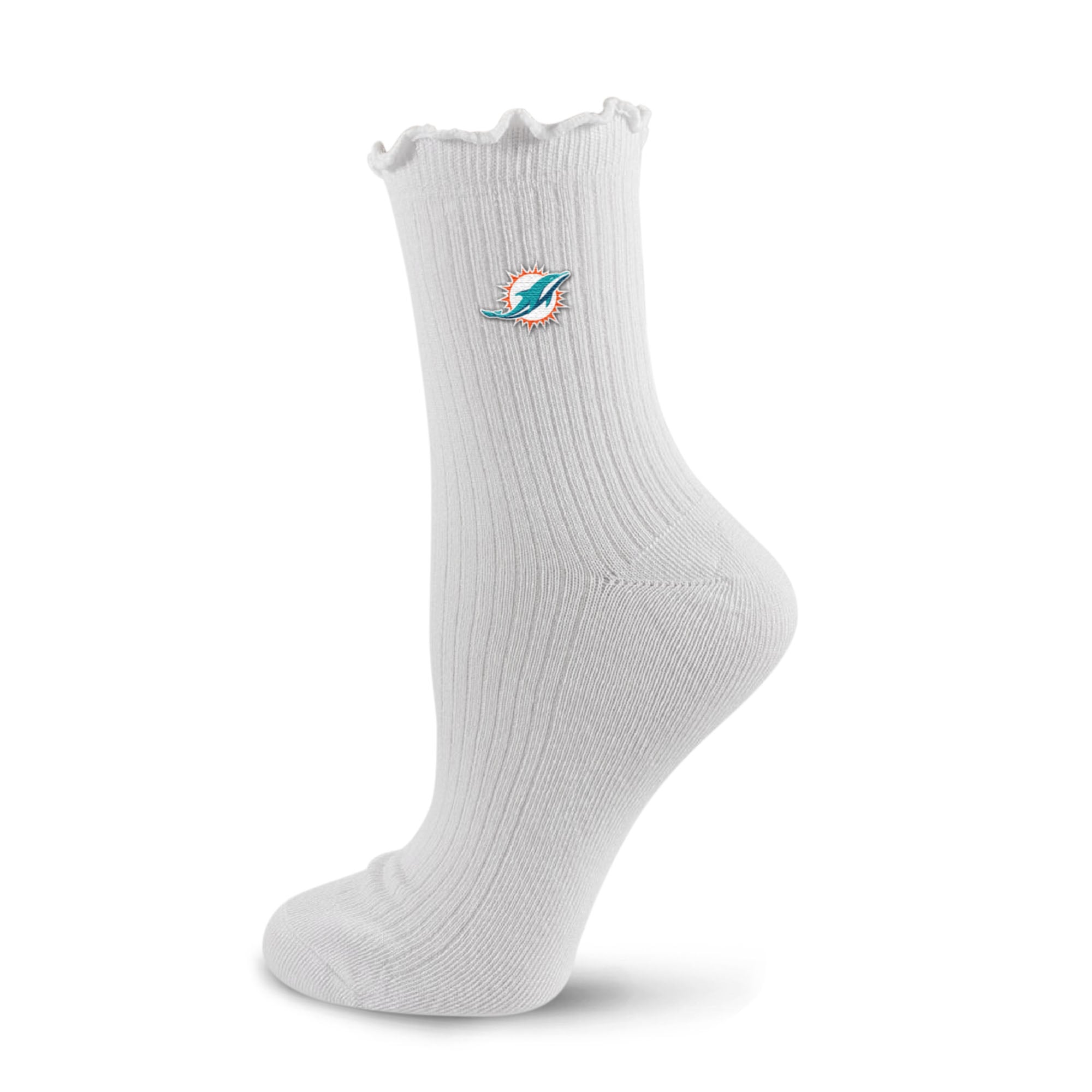 Women's PRO Compression  White Miami Dolphins Logo Lettuce Hem Quarter Socks