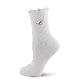 Women's PRO Compression White Miami Dolphins Logo Lettuce Hem Quarter Socks