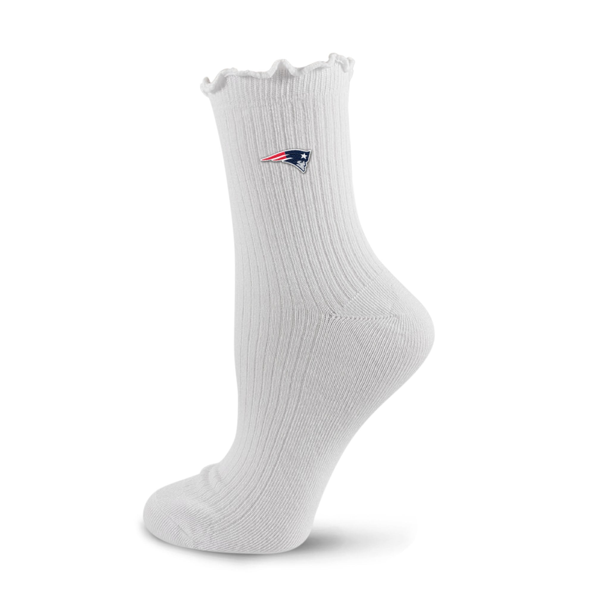 Women's PRO Compression White New England Patriots Logo Lettuce Hem Quarter Socks