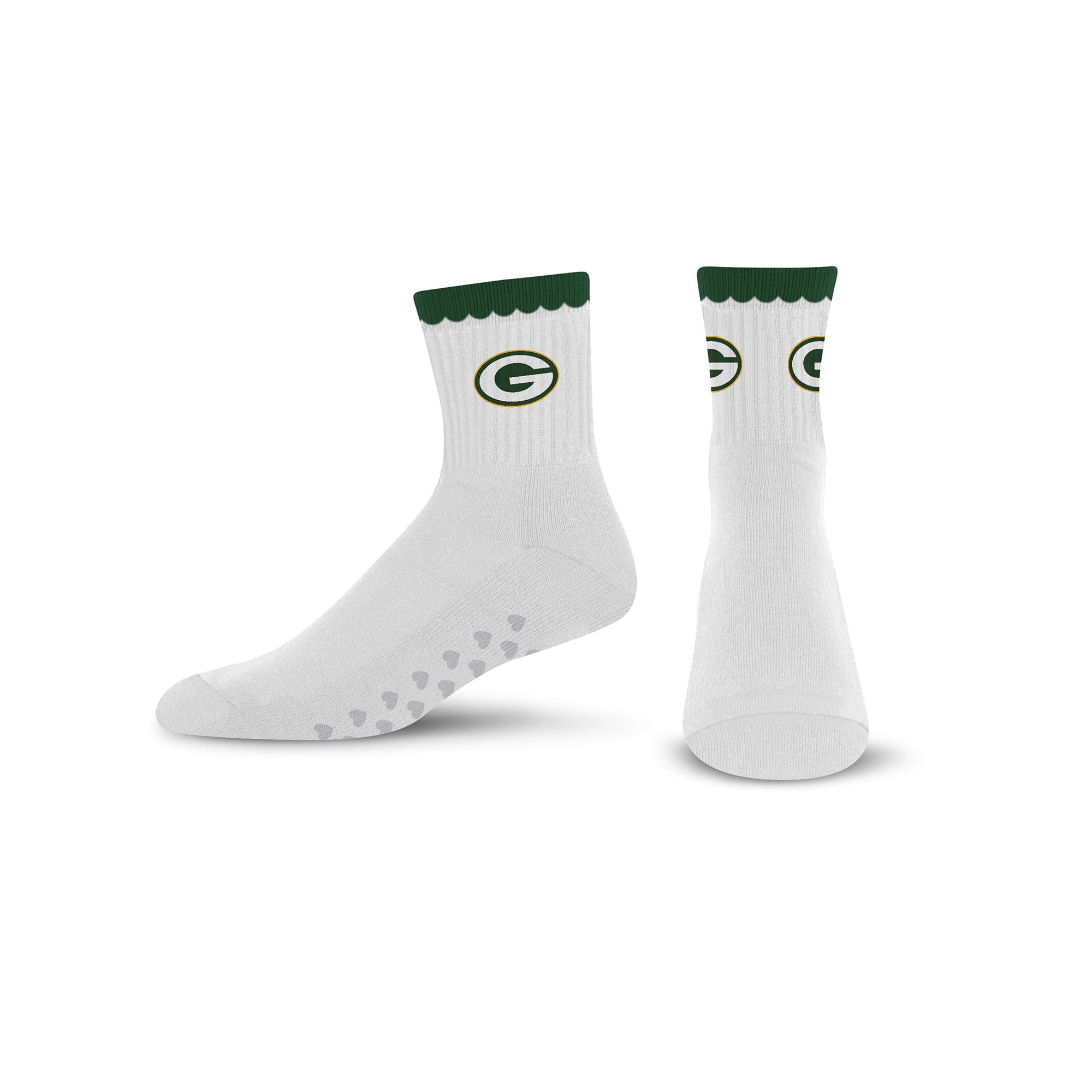 Women's PRO Compression  Green Bay Packers White Heartshape Grippers Yoga-Pilates Quarter Socks