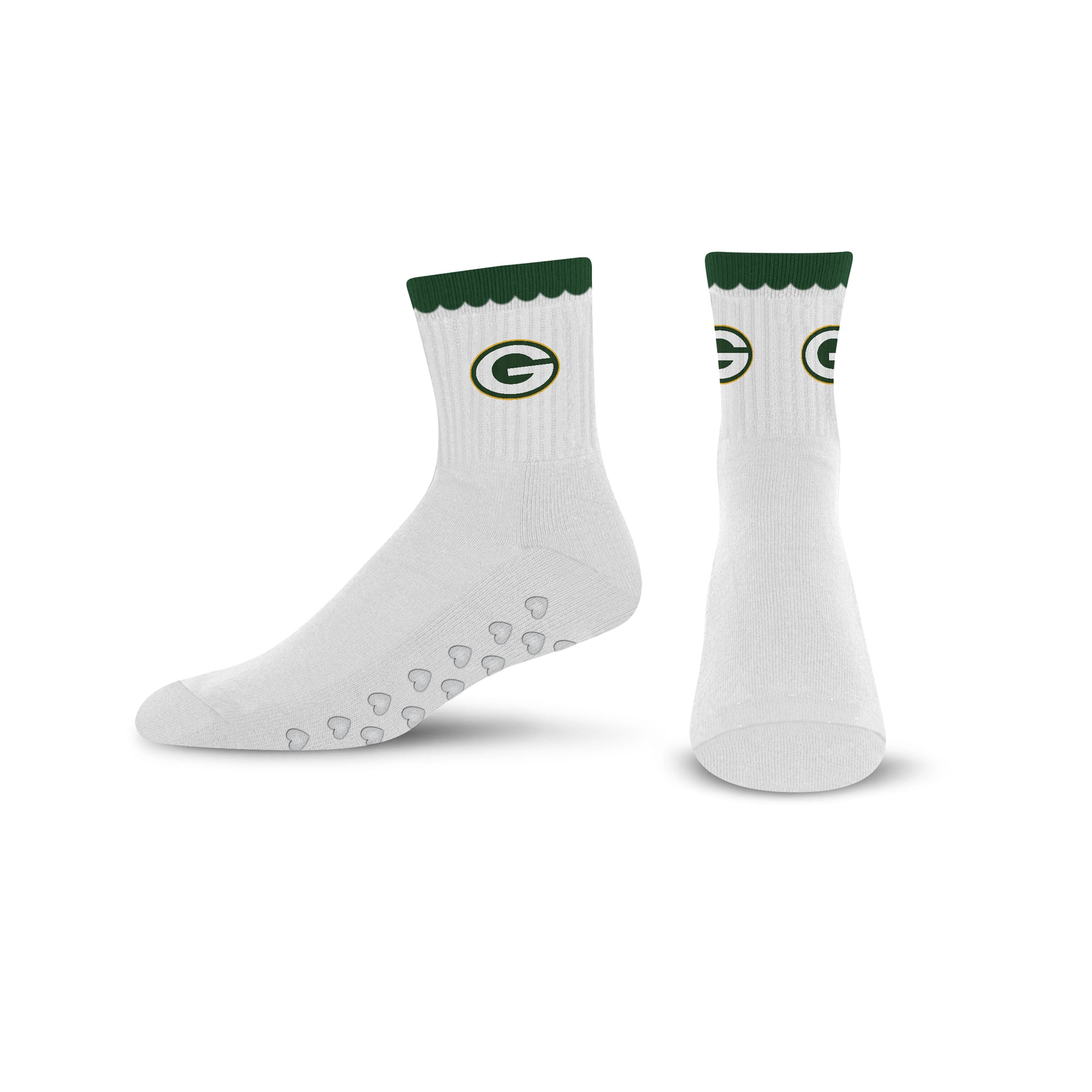 Women's PRO Compression  Green Bay Packers White Heartshape Grippers Yoga-Pilates Quarter Socks