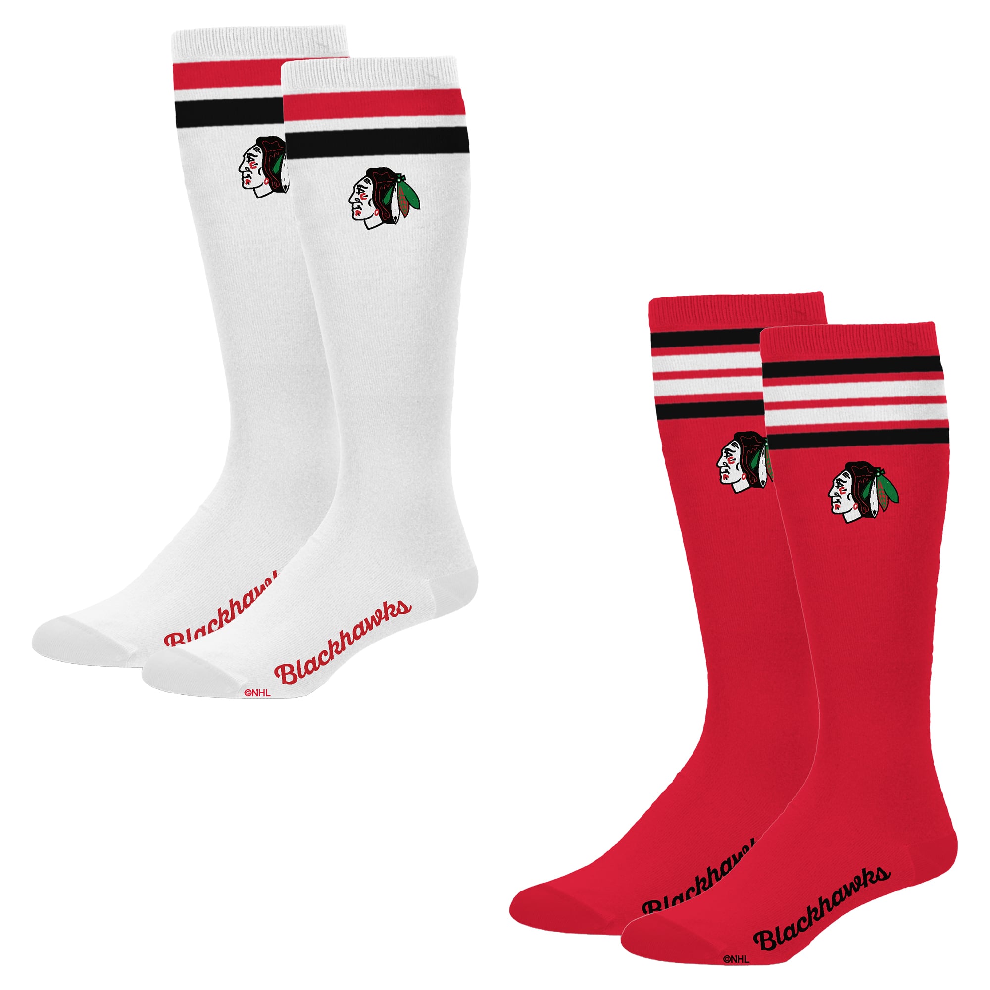 Women's PRO Compression Chicago Blackhawks Varsity Stripe Knee-High Compression Socks Two Pack