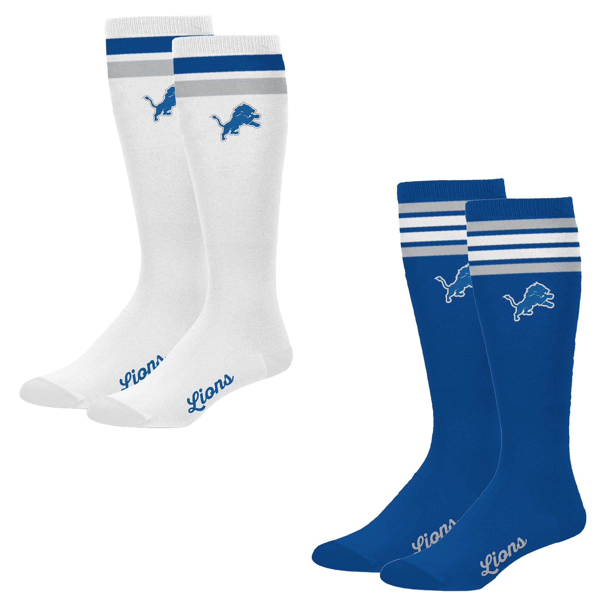 Women's PRO Compression Detroit Lions Varsity Stripe Knee-High Compression Socks Two Pack