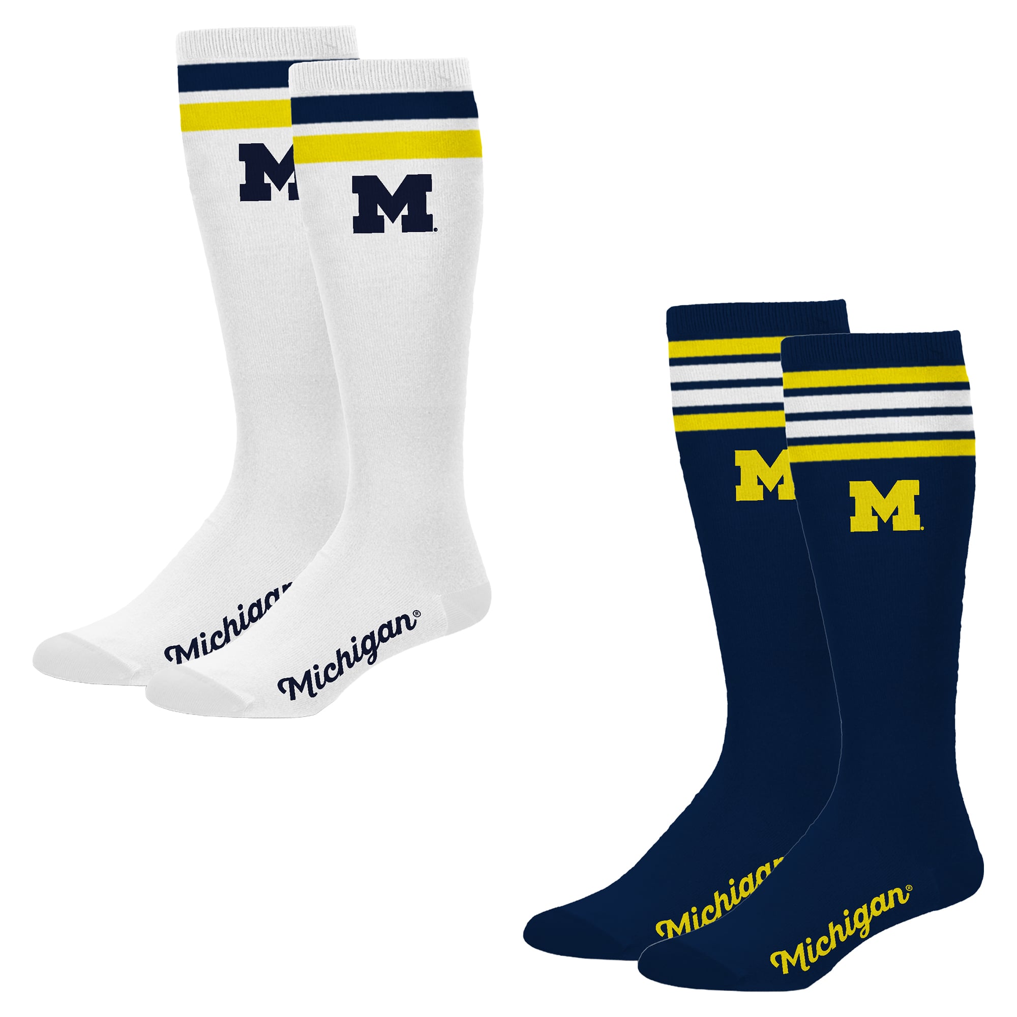 Women's PRO Compression Michigan Wolverines Varsity Stripe Knee-High Compression Socks Two Pack