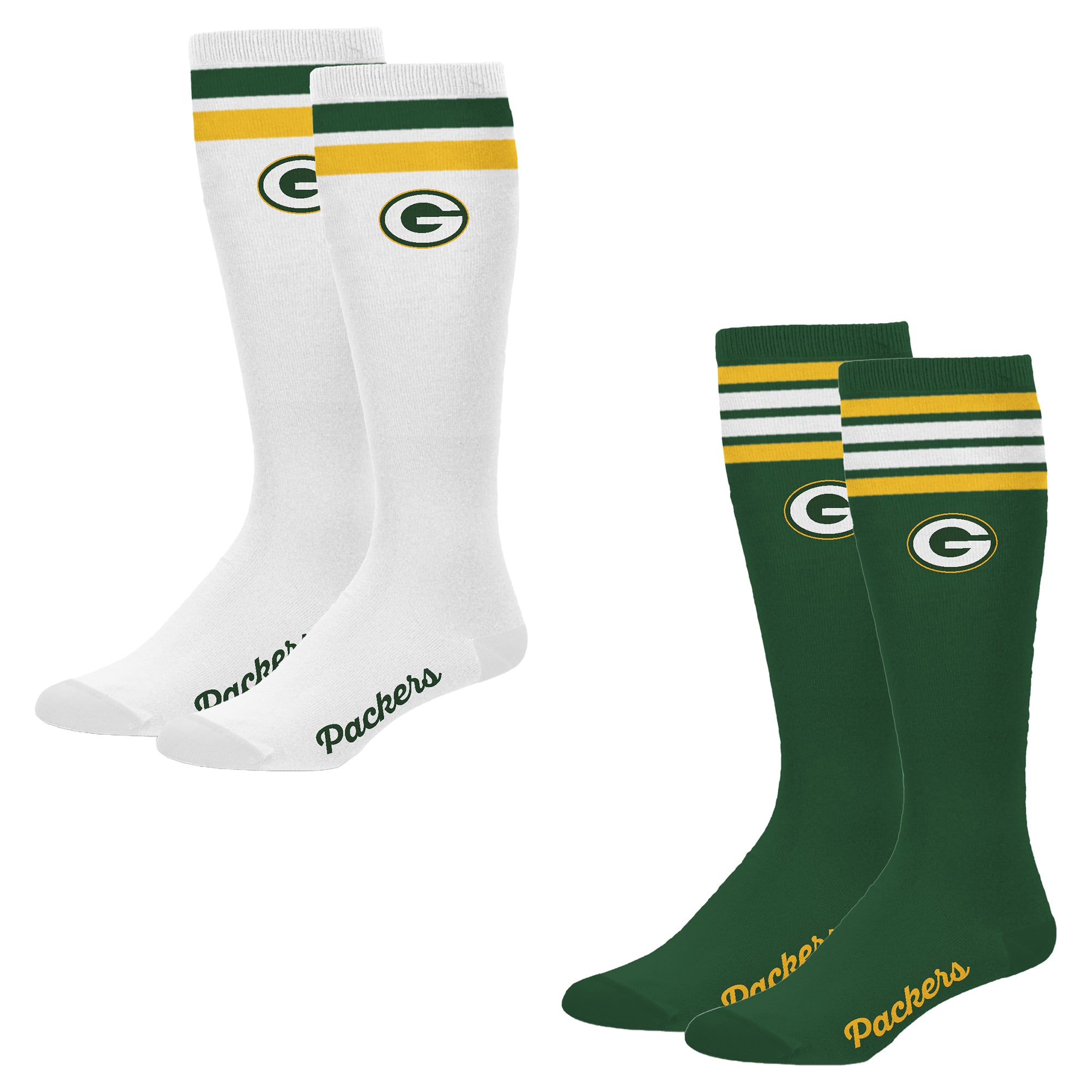 Women's PRO Compression Green Bay Packers Varsity Stripe Knee-High Compression Socks Two Pack
