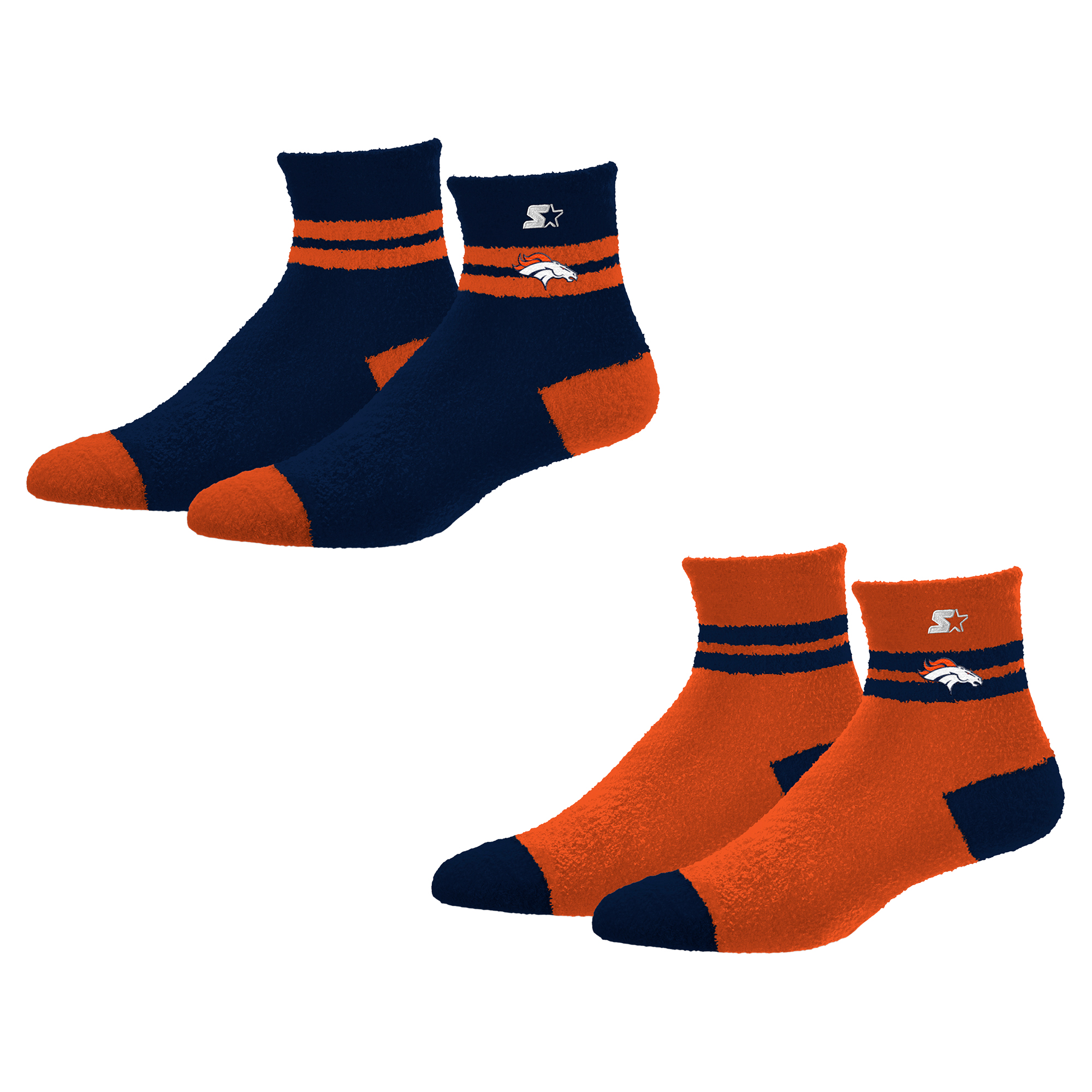 Women's Starter Denver Broncos Cozy Cuff Stripes Quarter-Length Plush Socks