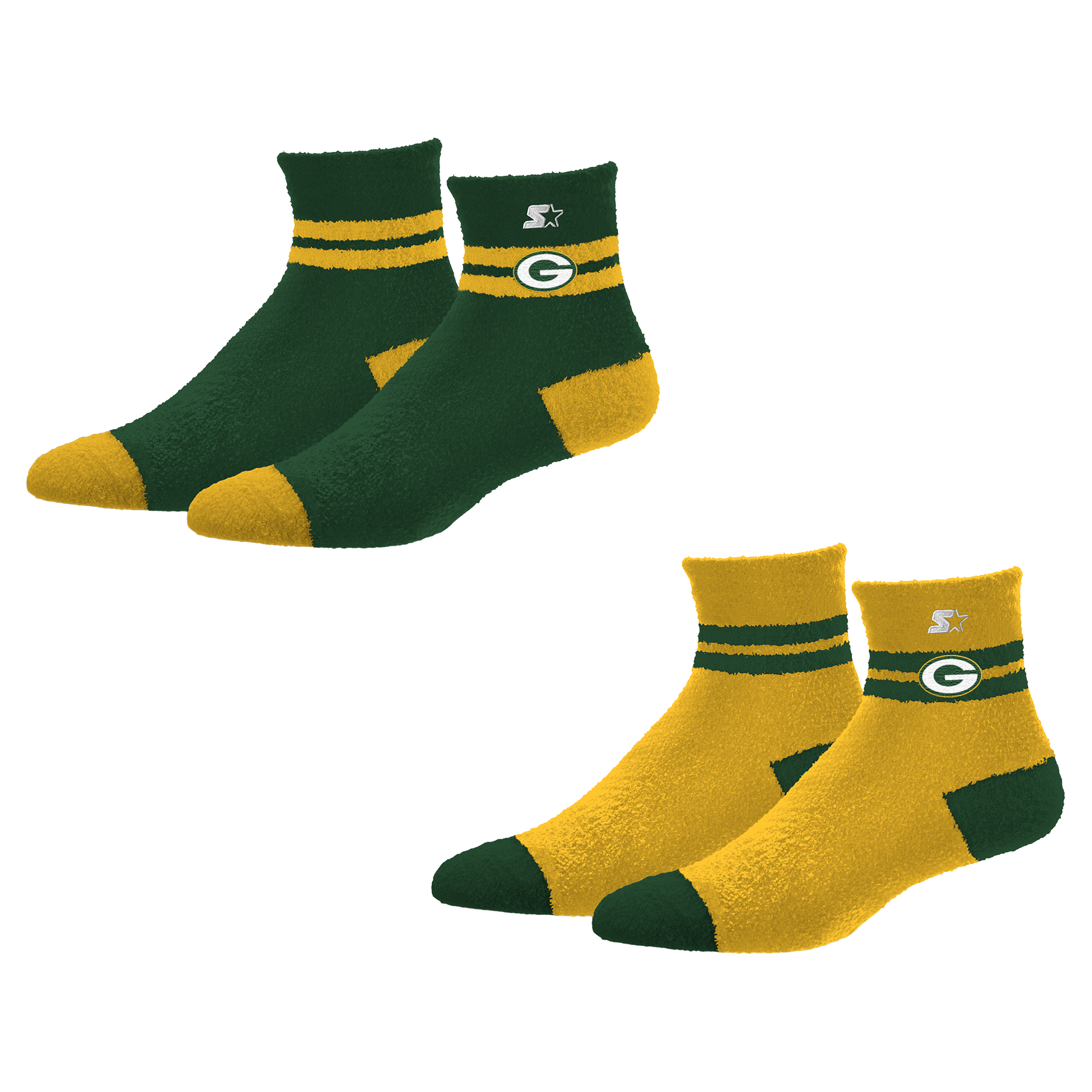 Women's Starter Green Bay Packers Cozy Cuff Stripes Quarter-Length Plush Socks