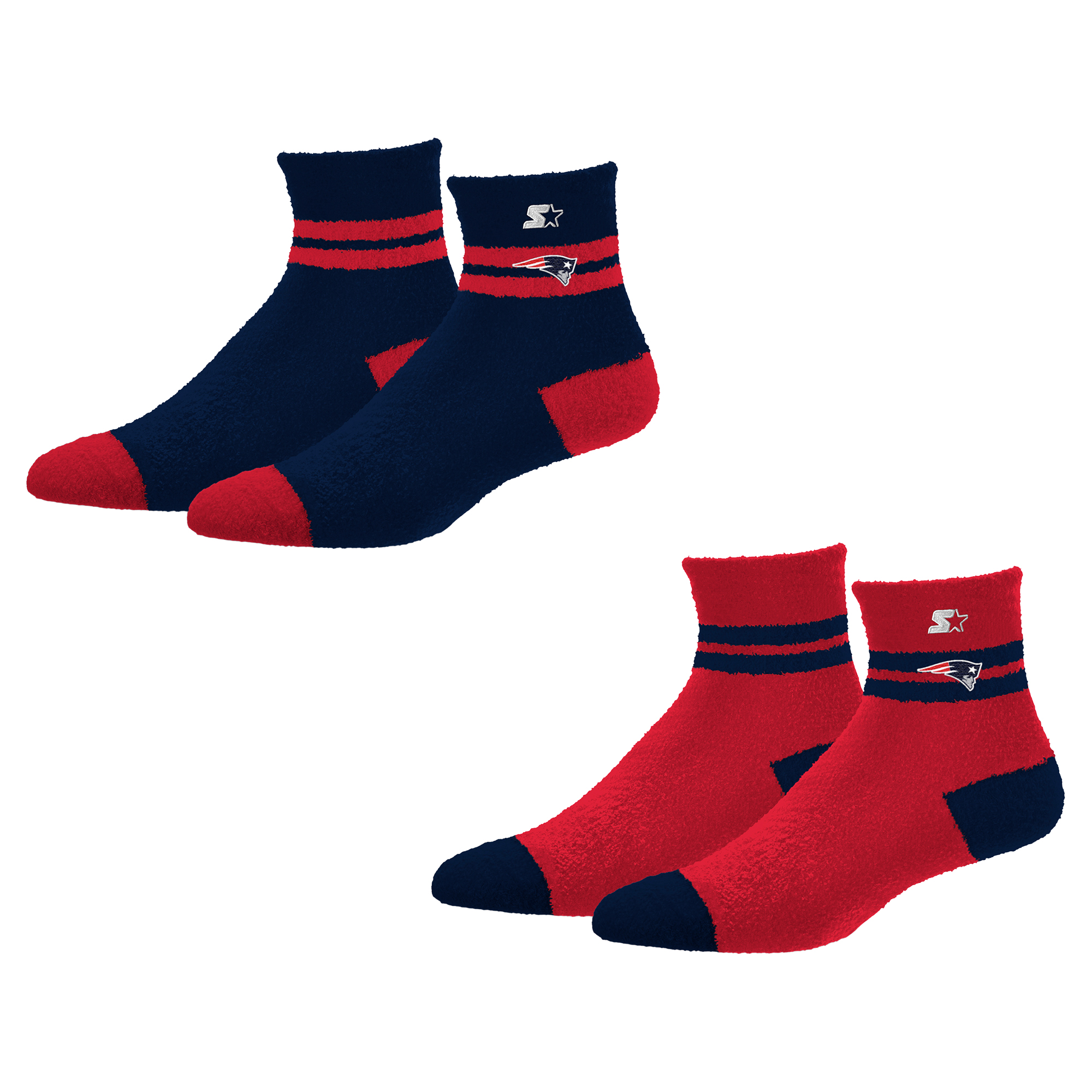 Women's Starter New England Patriots Cozy Cuff Stripes Quarter-Length Plush Socks