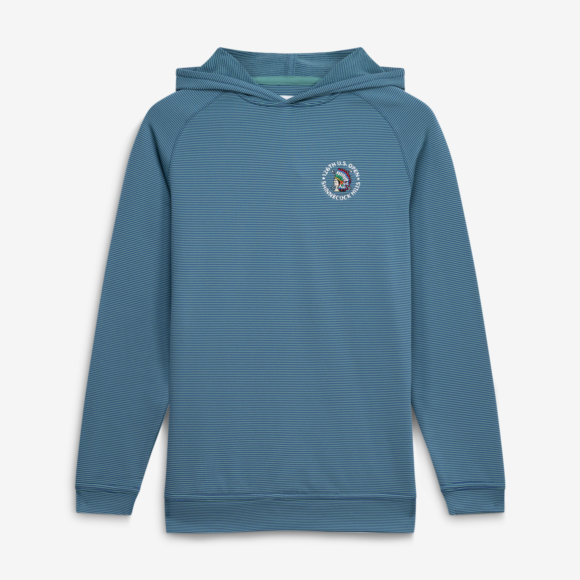 Youth 2026 U.S. Open Peter Millar Navy Pine Sugar Stripe Performance Raglan Hoodie Youth 2026 U.S. Open Peter Millar Navy Pine Sugar Stripe Performance Raglan Hoodie