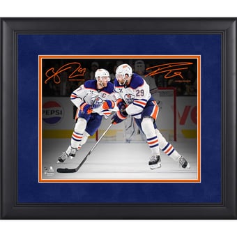 Connor McDavid & Leon Draisaitl Edmonton Oilers Facsimile Signature Framed 11" x 14" Spotlight Photograph