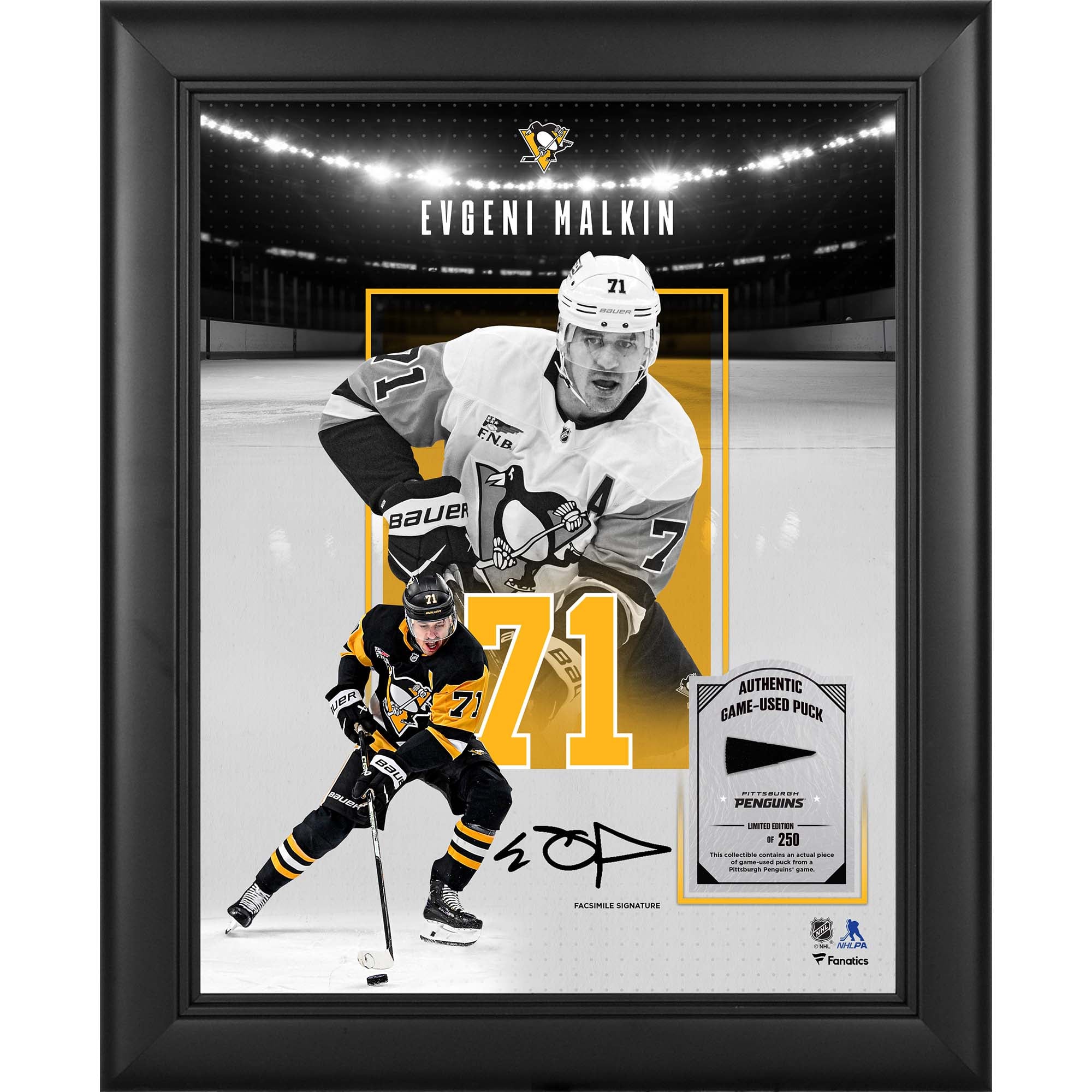 Evgeni Malkin Pittsburgh Penguins Facsimile Signature Framed 11" x 14" Showcase Collage with a Piece of Game-Used Puck - Limited Edition of 250