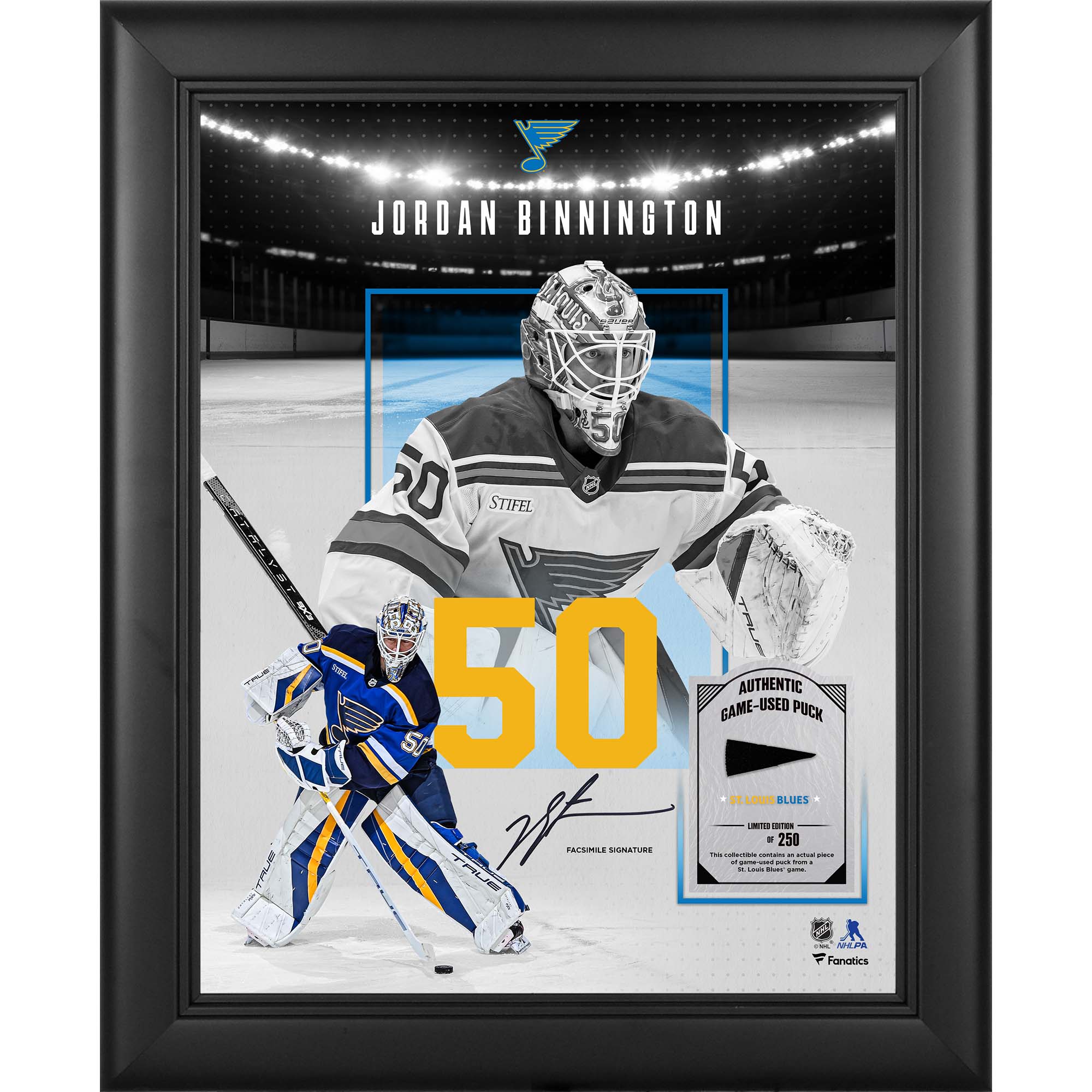 Jordan Binnington St. Louis Blues Facsimile Signature Framed 11" x 14" Showcase Collage with a Piece of Game-Used Puck - Limited Edition of 250