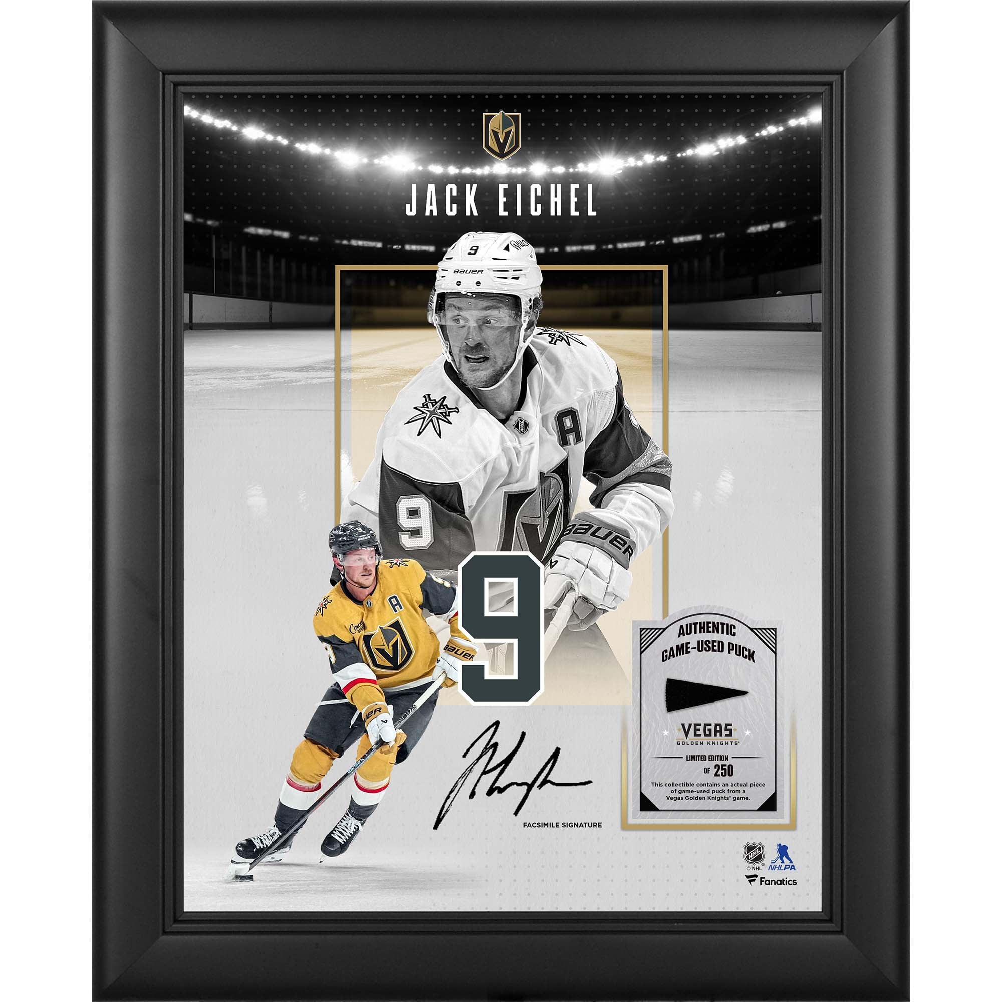Jack Eichel Vegas Golden Knights Facsimile Signature Framed 11" x 14" Showcase Collage with a Piece of Game-Used Puck - Limited Edition of 250
