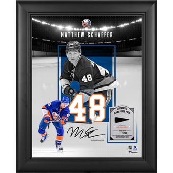 Matthew Schaefer New York Islanders Facsimile Signature Framed 11" x 14" Showcase Collage with a Piece of Game-Used Puck - Limited Edition of 250