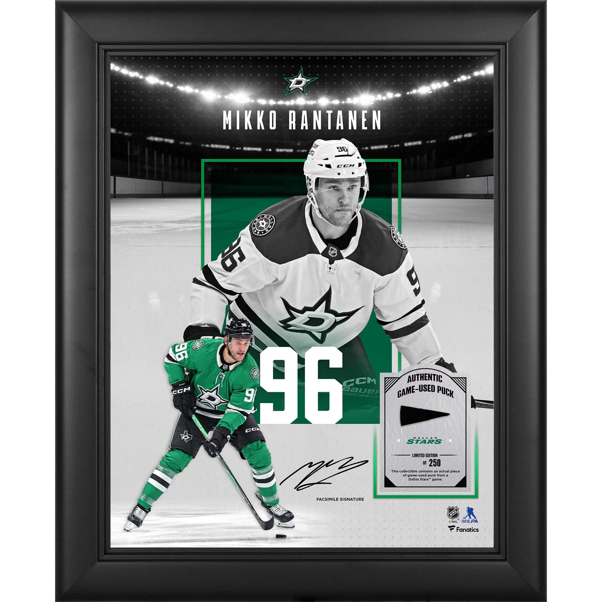 Mikko Rantanen Dallas Stars Facsimile Signature Framed 11" x 14" Showcase Collage with a Piece of Game-Used Puck - Limited Edition of 250