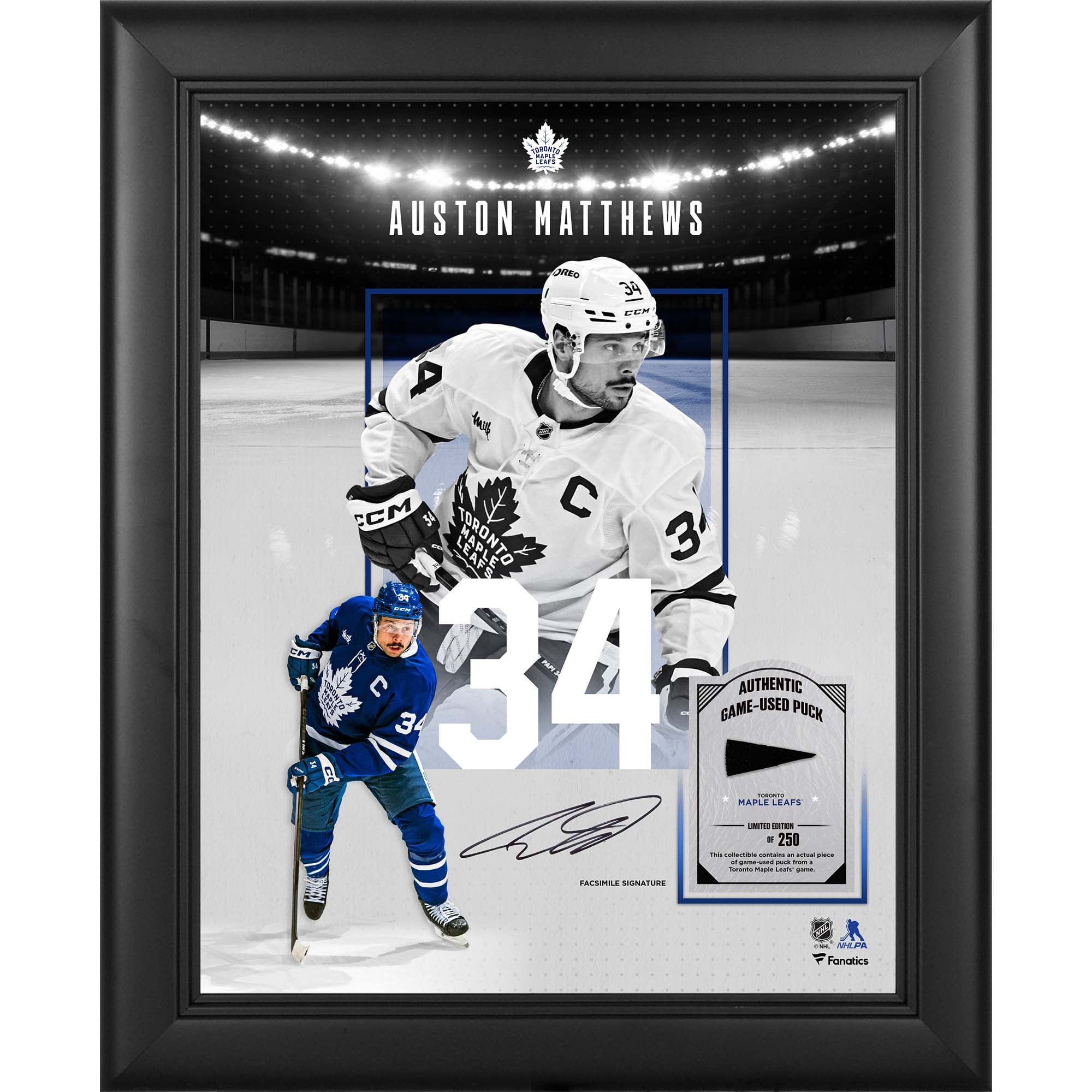 Auston Matthews Toronto Maple Leafs Facsimile Signature Framed 11" x 14" Showcase Collage with a Piece of Game-Used Puck - Limited Edition of 250