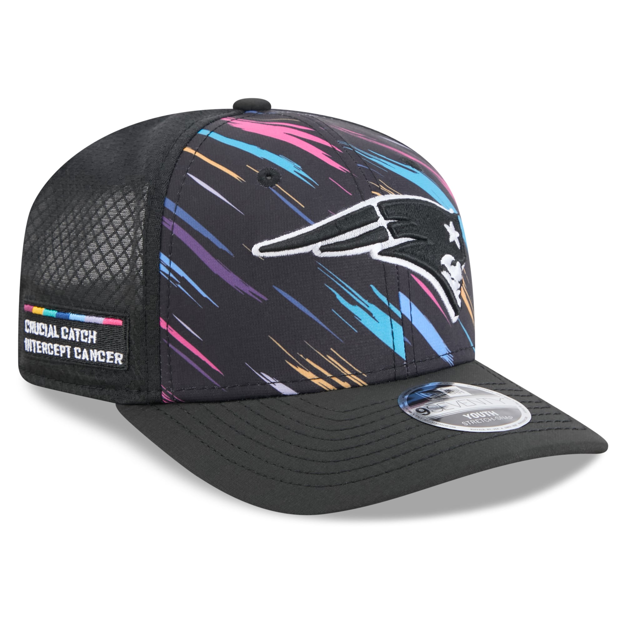 Men's New Era Black New England Patriots 2026 NFL Crucial Catch 9SEVENTY Adjustable Trucker Hat