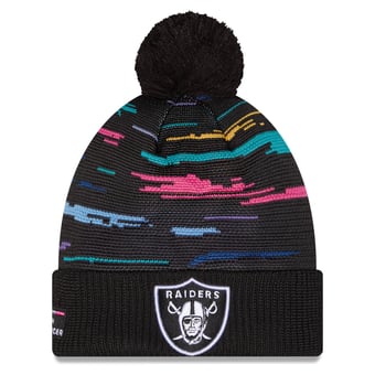Men's New Era Black Las Vegas Raiders 2026 NFL Crucial Catch Cuffed Knit Hat with Pom