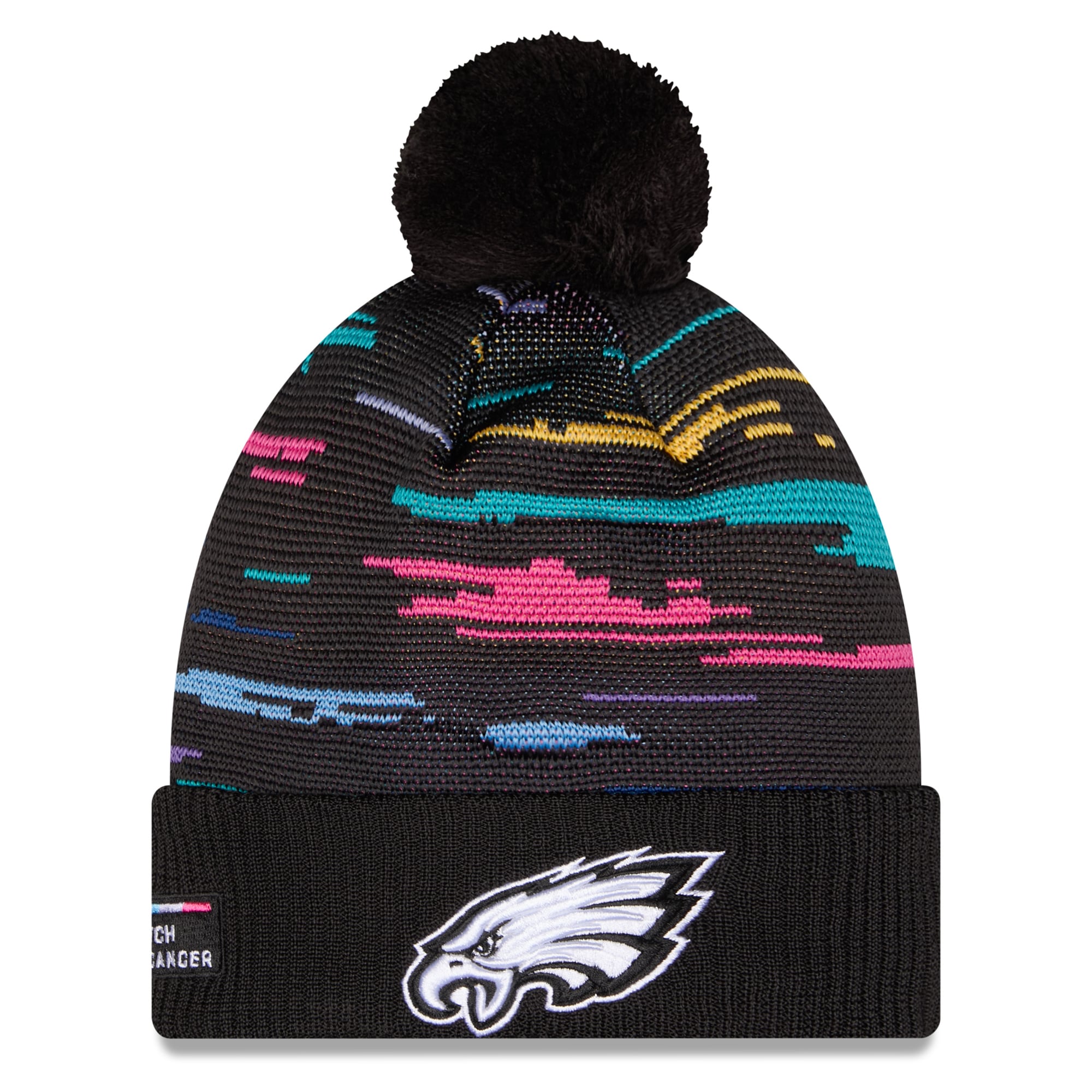 Men's New Era Black Philadelphia Eagles 2026 NFL Crucial Catch Cuffed Knit Hat with Pom