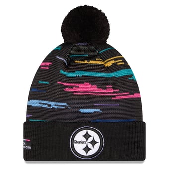 Men's New Era Black Pittsburgh Steelers 2026 NFL Crucial Catch Cuffed Knit Hat with Pom