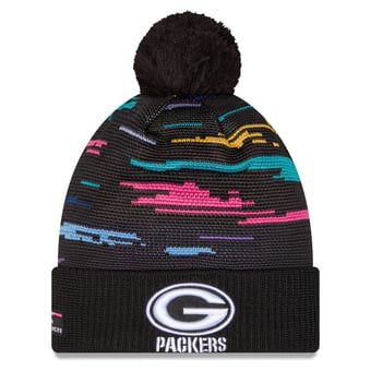 Men's New Era Black Green Bay Packers 2026 NFL Crucial Catch Cuffed Knit Hat with Pom