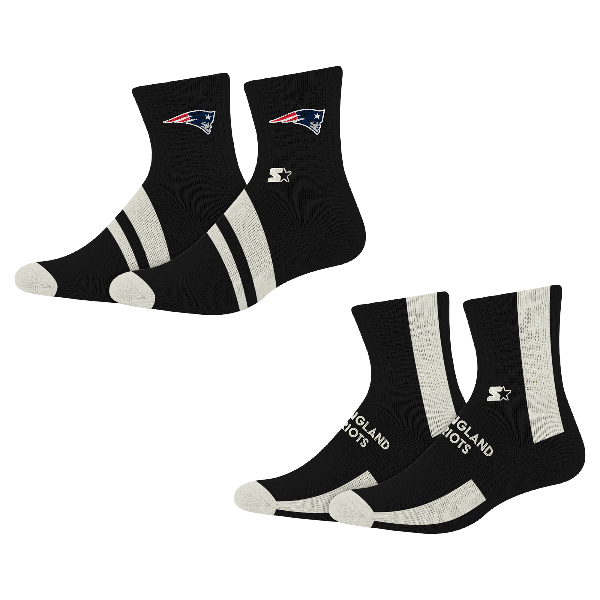 Starter Black New England Patriots Summit Stripe 2-Pair Pack Quarter Socks