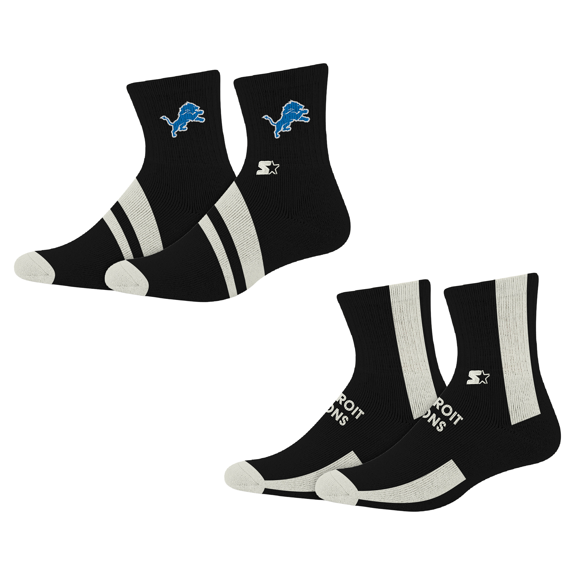 Starter Black Detroit Lions Summit Stripe 2-Pair Pack Quarter Socks