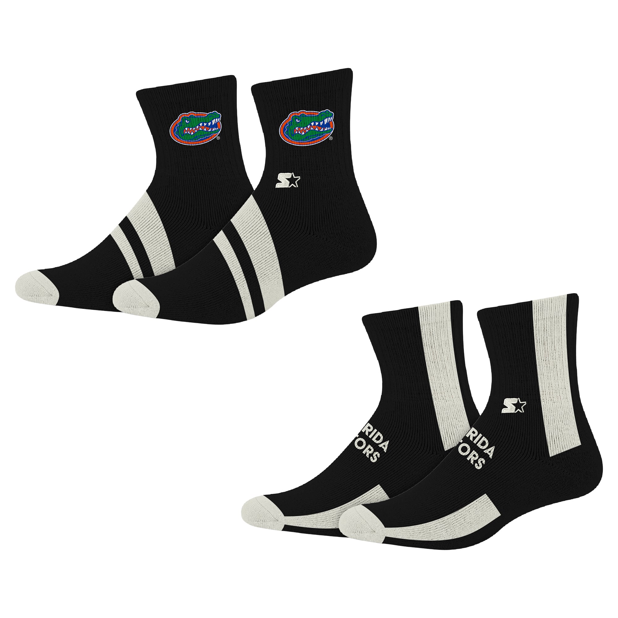 Starter Black Florida Gators Summit Stripe 2-Pair Pack Quarter Socks