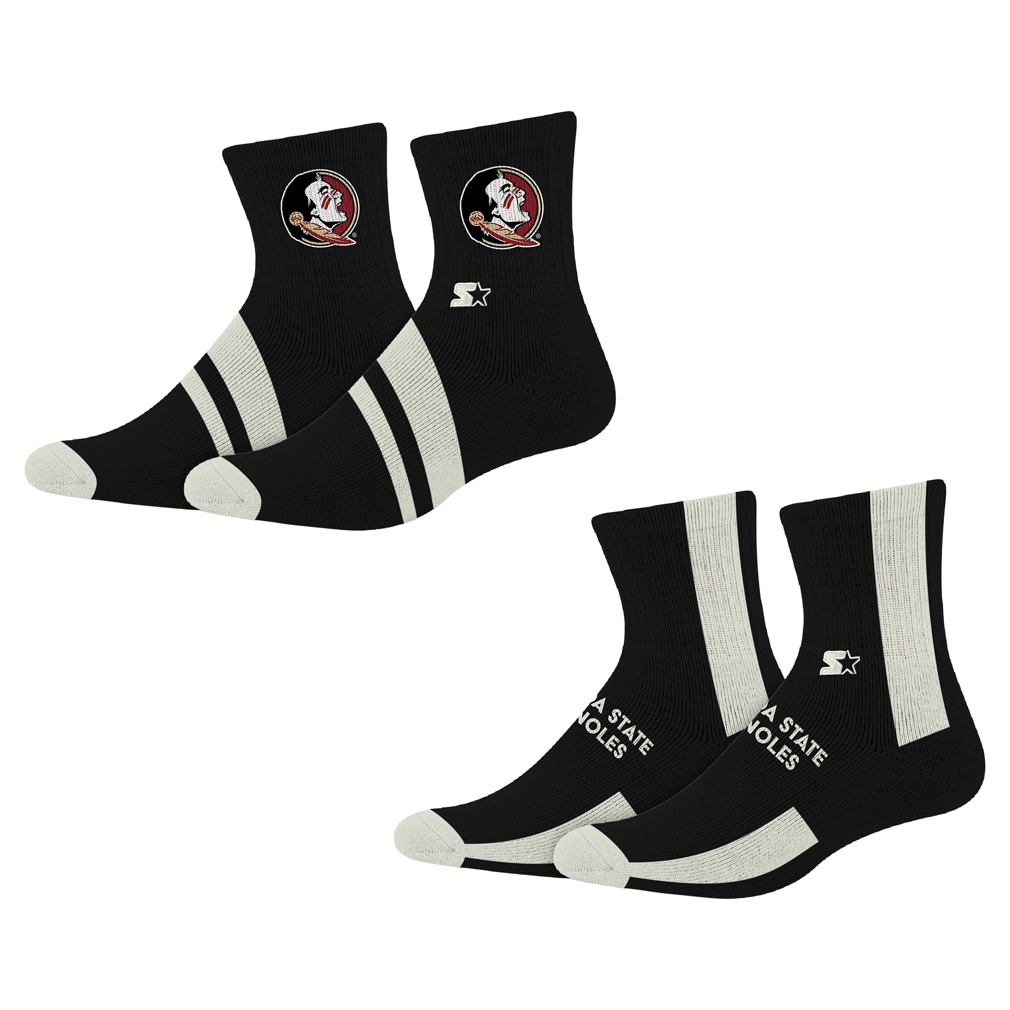 Starter Black Florida State Seminoles Summit Stripe 2-Pair Pack Quarter Socks