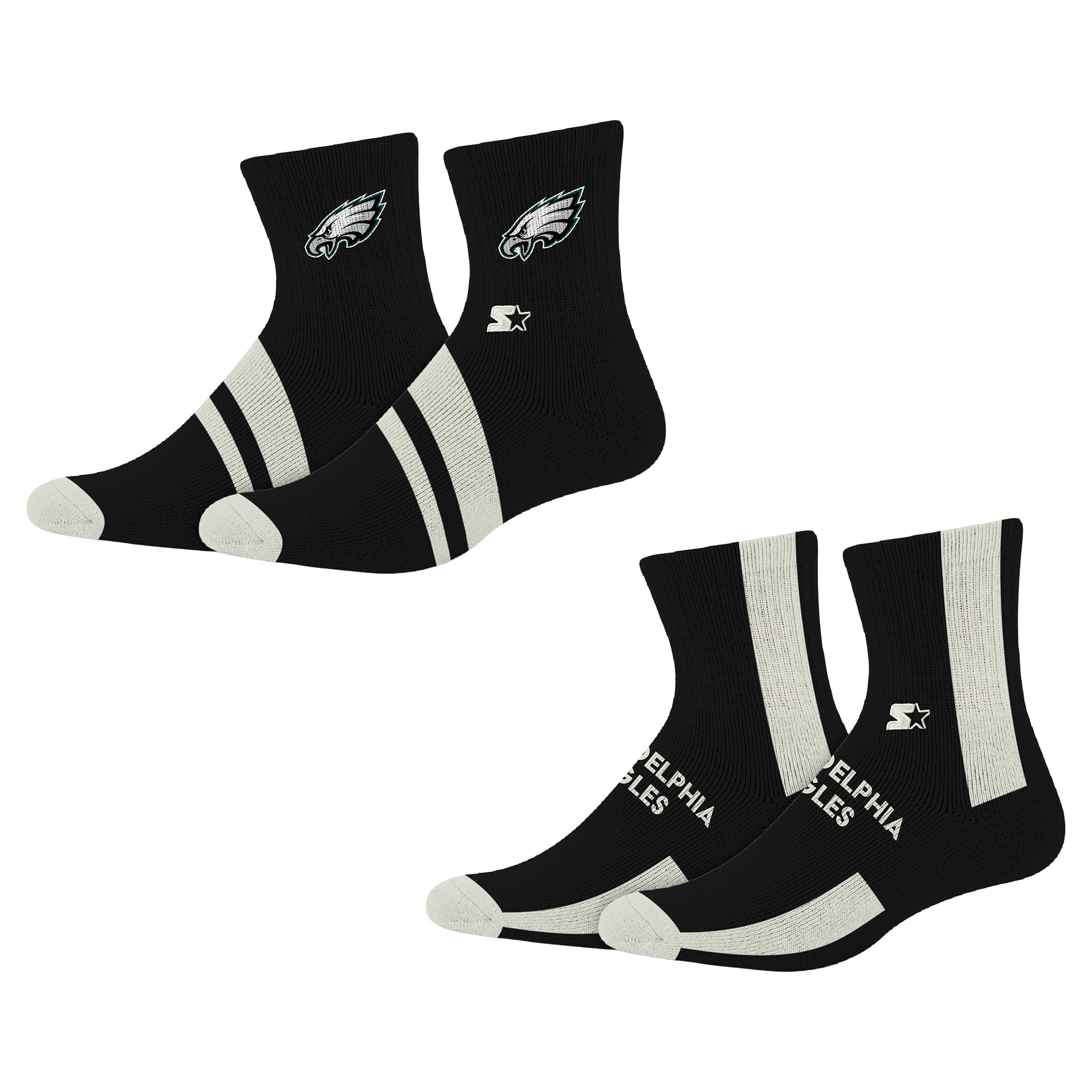 Starter Black Philadelphia Eagles Summit Stripe 2-Pair Pack Quarter Socks